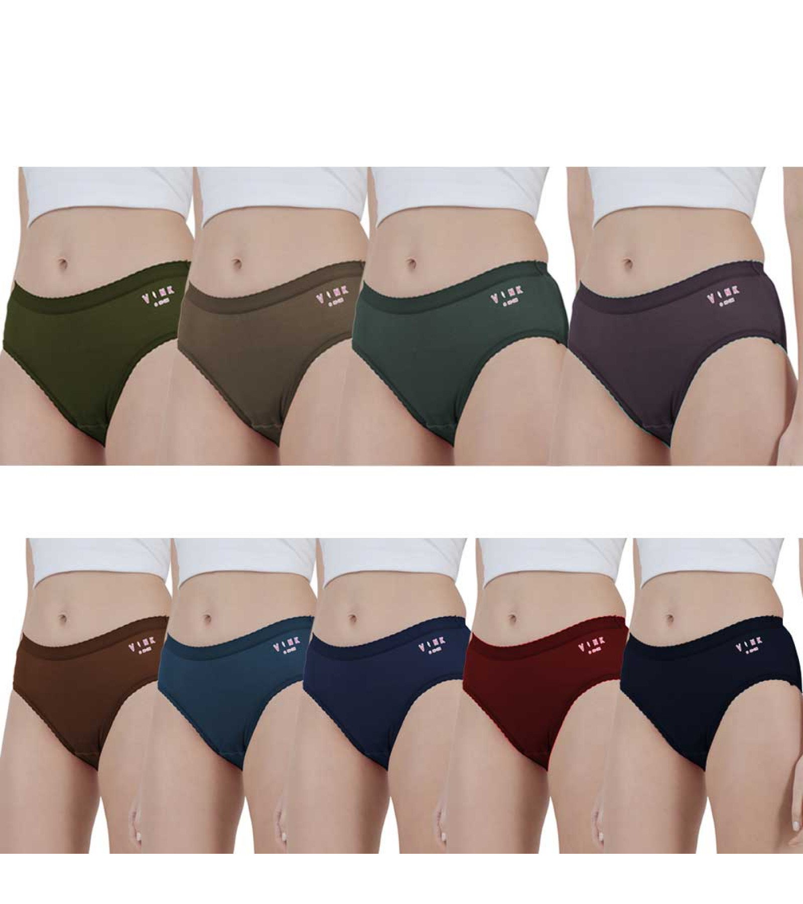 Vink Multicolor Women Plain  Panty Pack of 9 - Outer Elastic